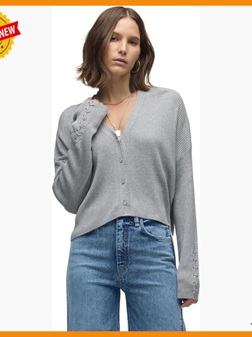 Boxy Long Sleeve Cardigan with Novelty Buttons and O-Ring Sleeves